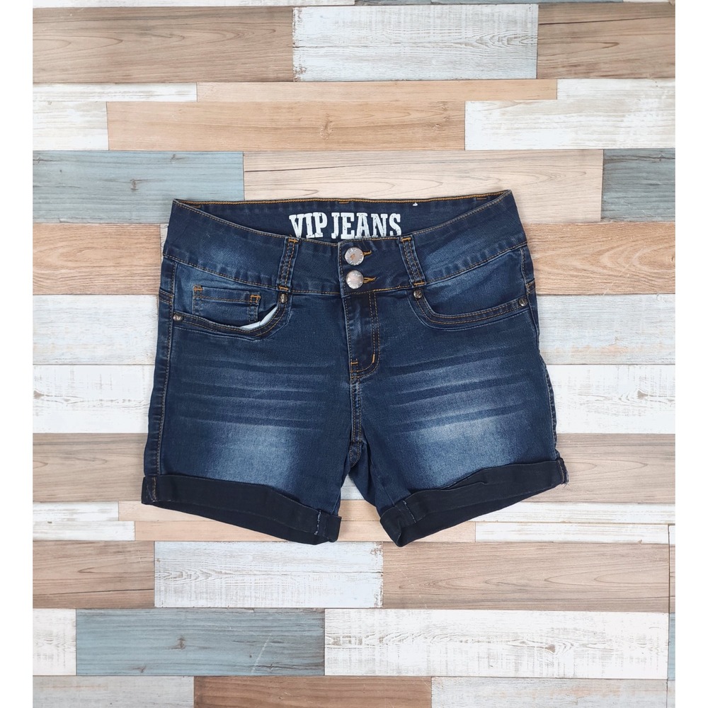 VIP Jeans Womens Dark Wash Stretch Denim Cuffed Shorts Size 7/8‎ Blue 8-7148DBA